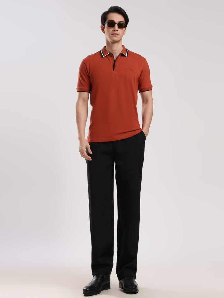 Orange Solid  Half Sleeve Polo T-Shirt