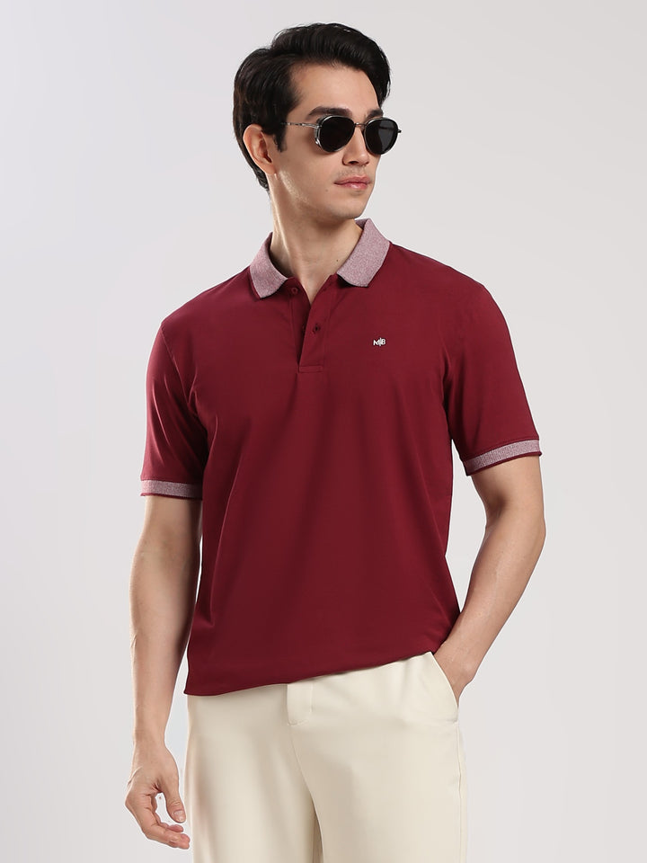 Wine Solid Half Sleeve Polo T-Shirt
