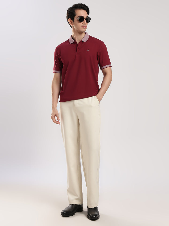 Wine Solid Half Sleeve Polo T-Shirt