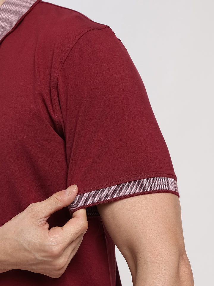 Wine Solid Half Sleeve Polo T-Shirt