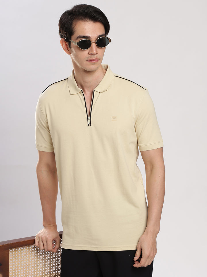 Off white Solid  Half Sleeve  Polo T-Shirt