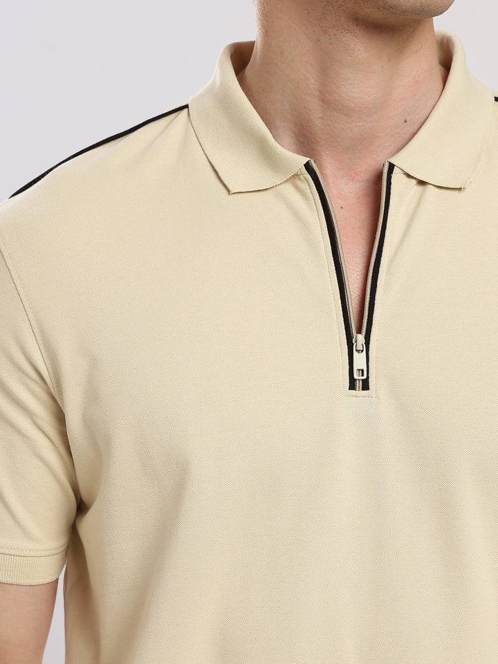 Off white Solid  Half Sleeve  Polo T-Shirt