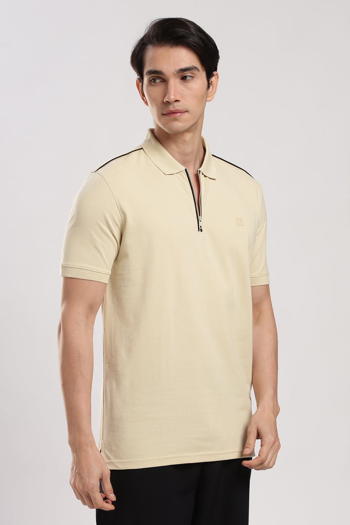 Off white Solid  Half Sleeve  Polo T-Shirt