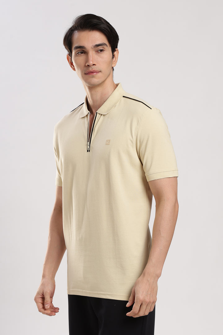 Off white Solid  Half Sleeve  Polo T-Shirt