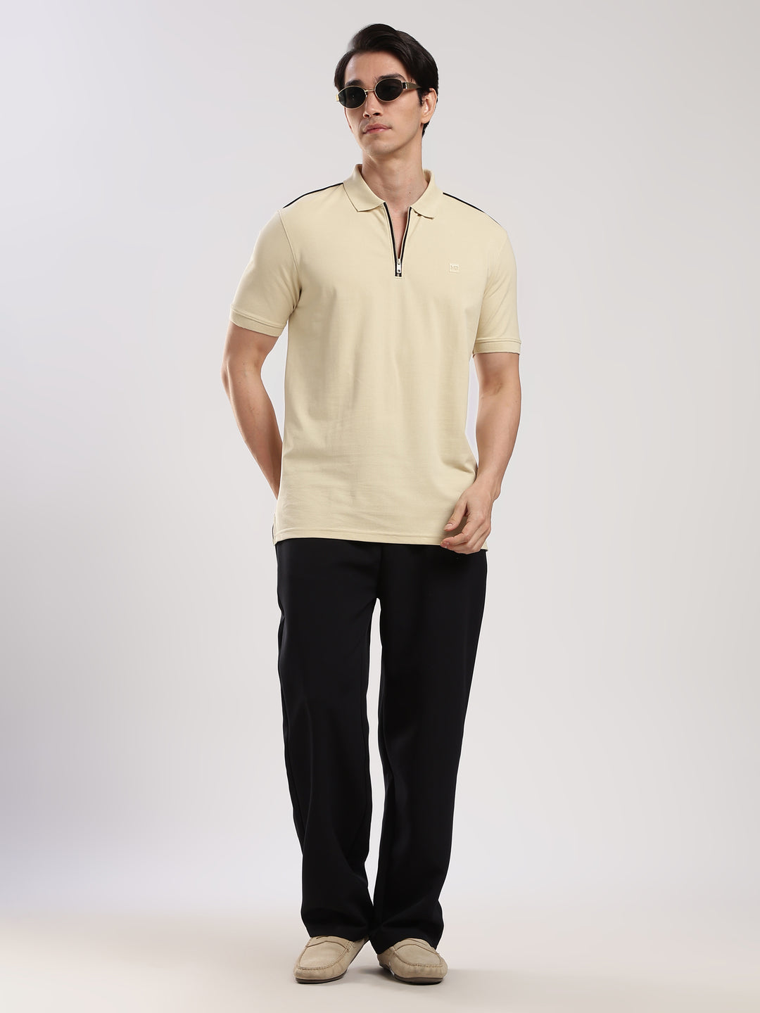 Off white Solid  Half Sleeve  Polo T-Shirt