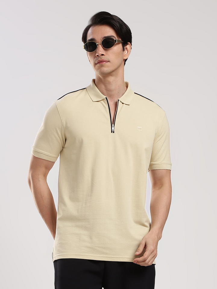 Off white Solid  Half Sleeve  Polo T-Shirt