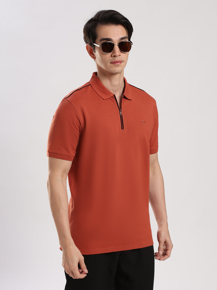 Rust Solid  Half Sleeve Polo T-Shirt