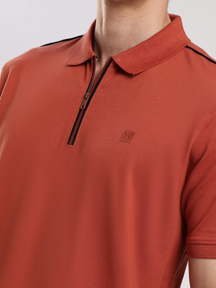 Rust Solid  Half Sleeve Polo T-Shirt