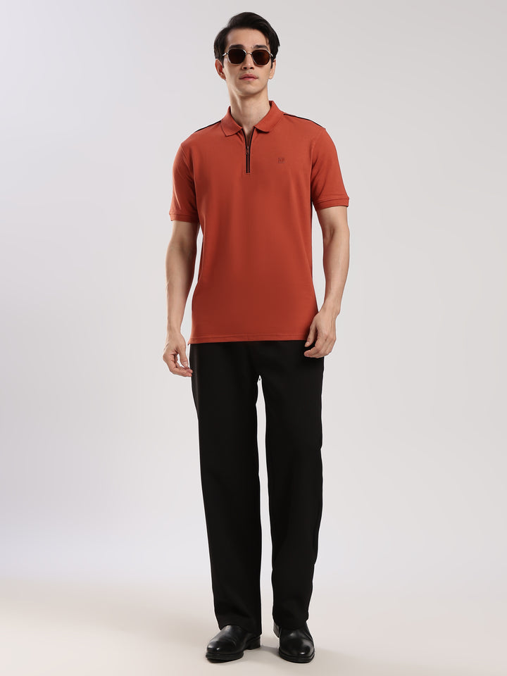 Rust Solid  Half Sleeve Polo T-Shirt