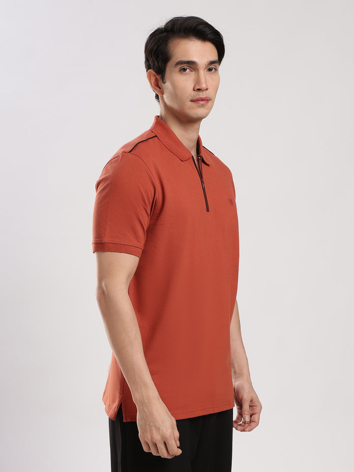 Rust Solid  Half Sleeve Polo T-Shirt