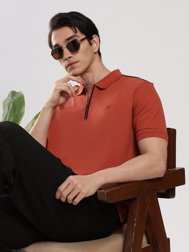 Rust Solid  Half Sleeve Polo T-Shirt