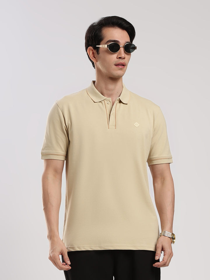 Beige  Solid Polo T-Shirt
