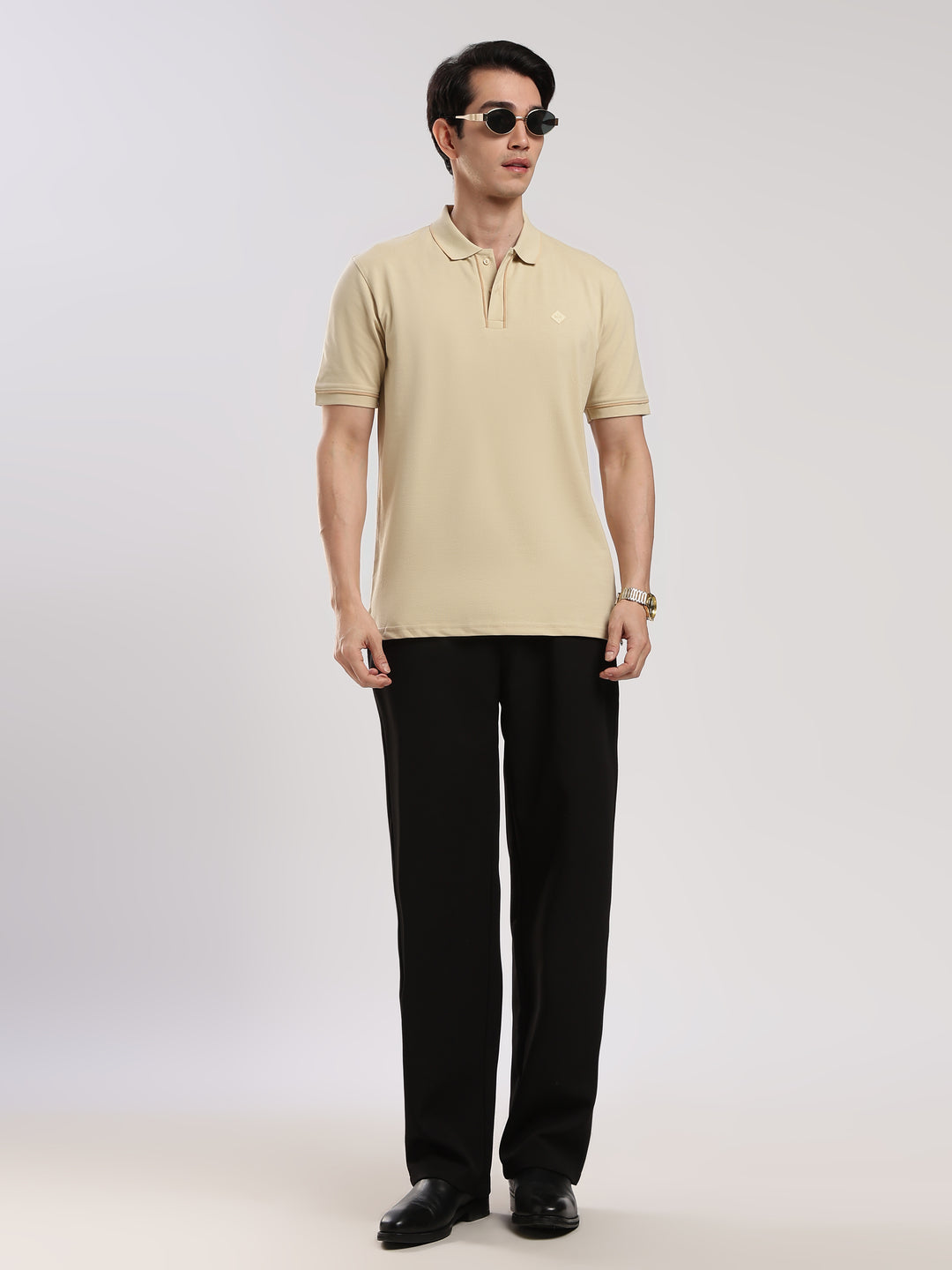 Beige  Solid Polo T-Shirt