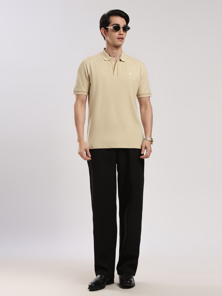 Beige  Solid Polo T-Shirt