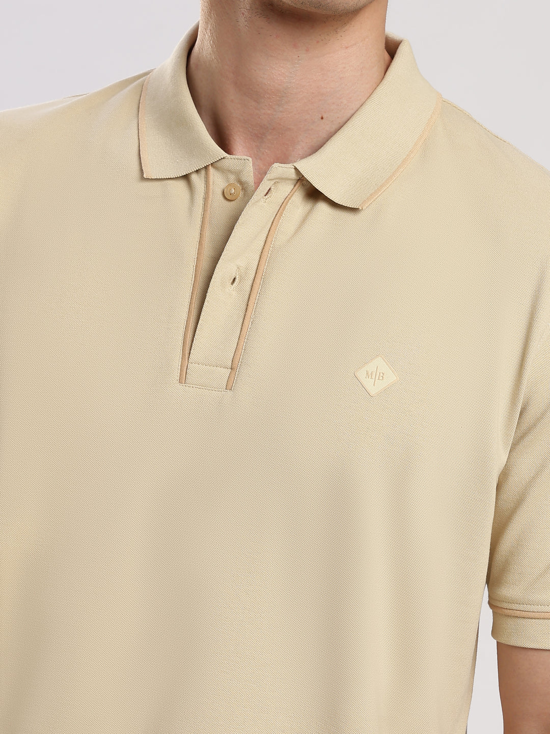 Beige  Solid Polo T-Shirt