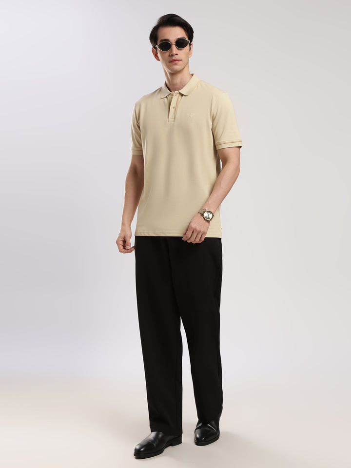Beige  Solid Polo T-Shirt