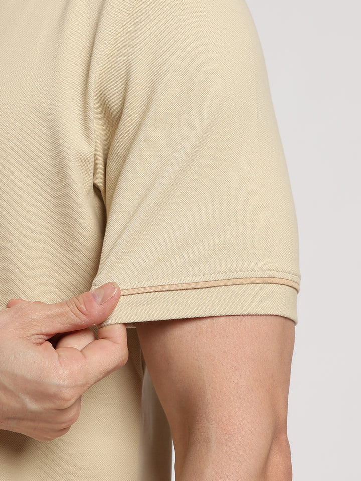 Beige  Solid Polo T-Shirt