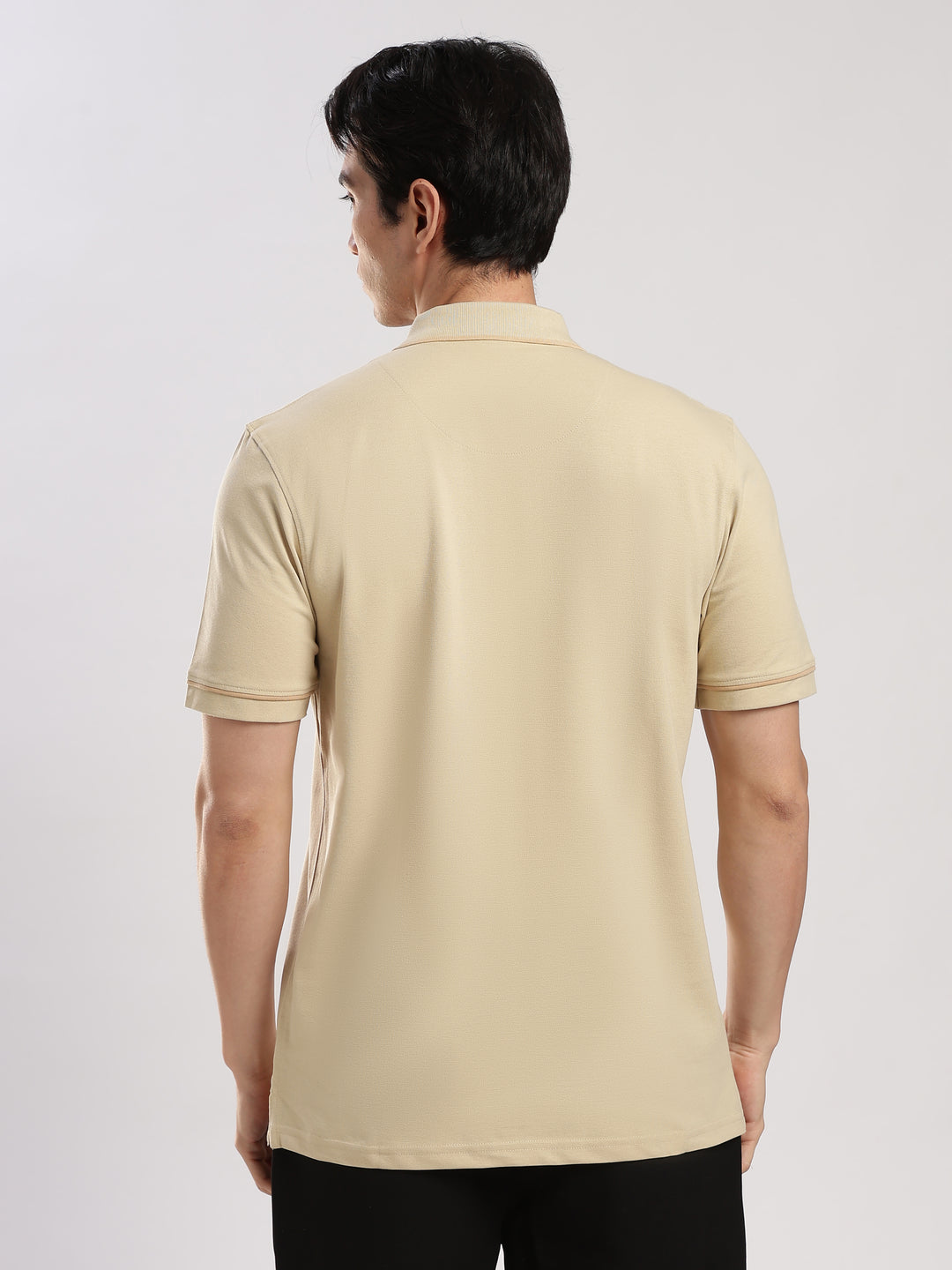 Beige  Solid Polo T-Shirt