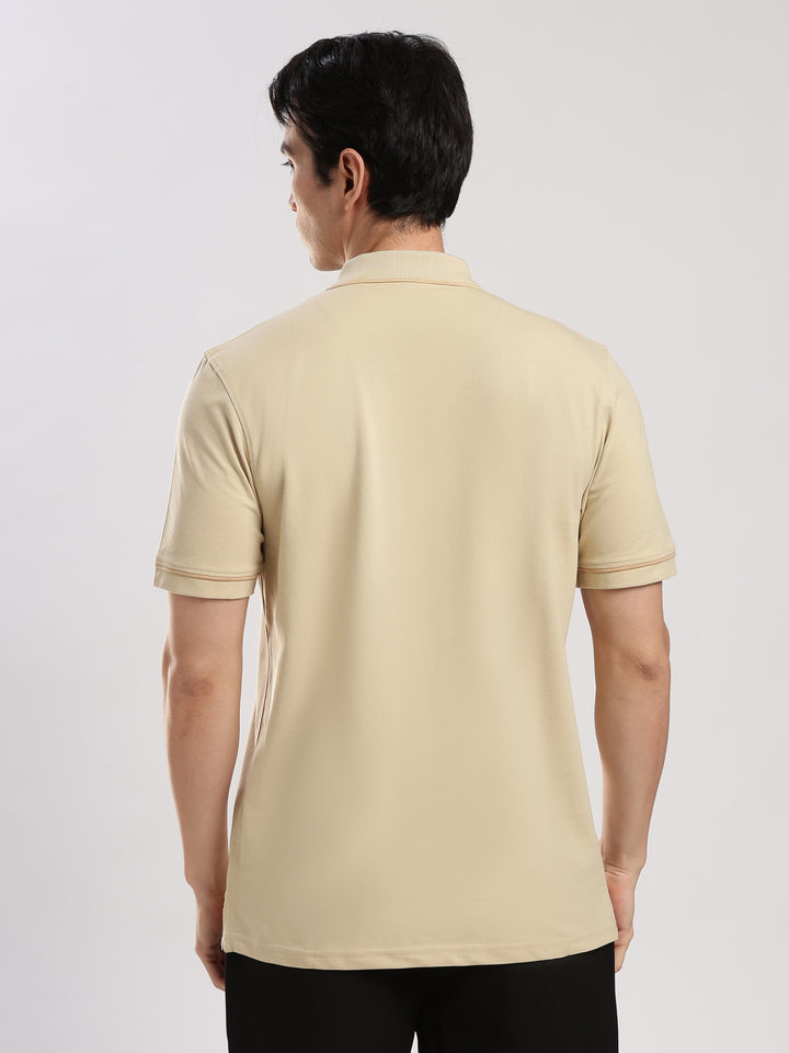 Beige  Solid Polo T-Shirt