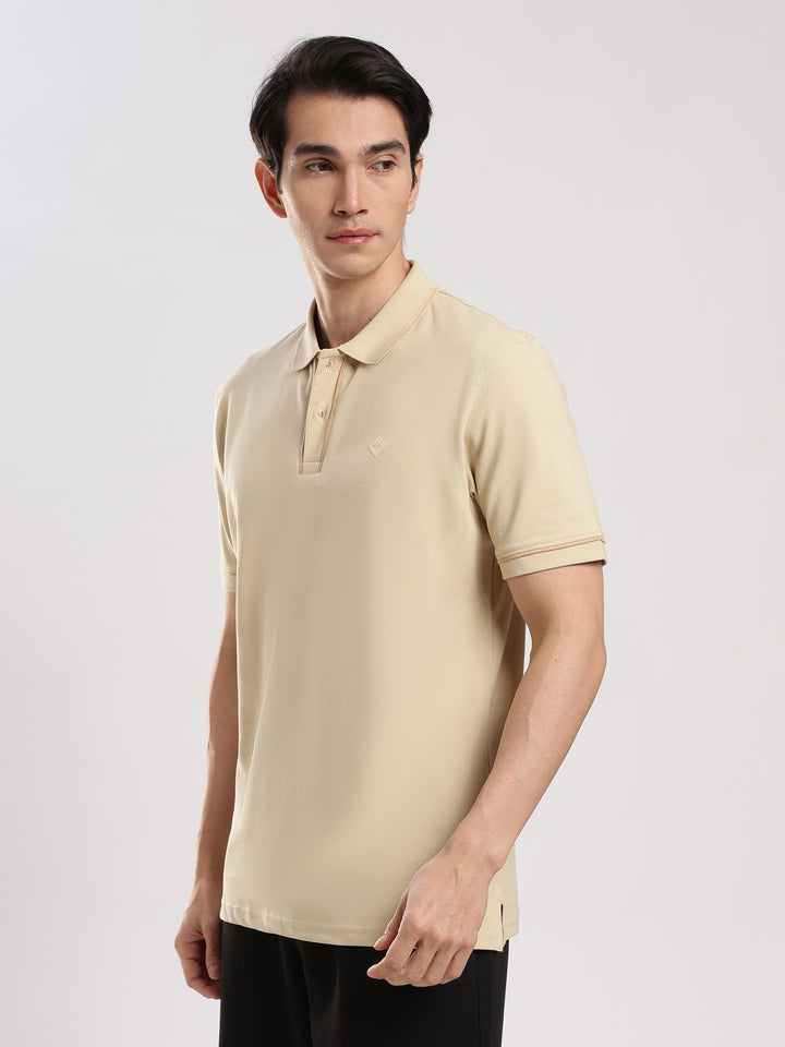 Beige  Solid Polo T-Shirt