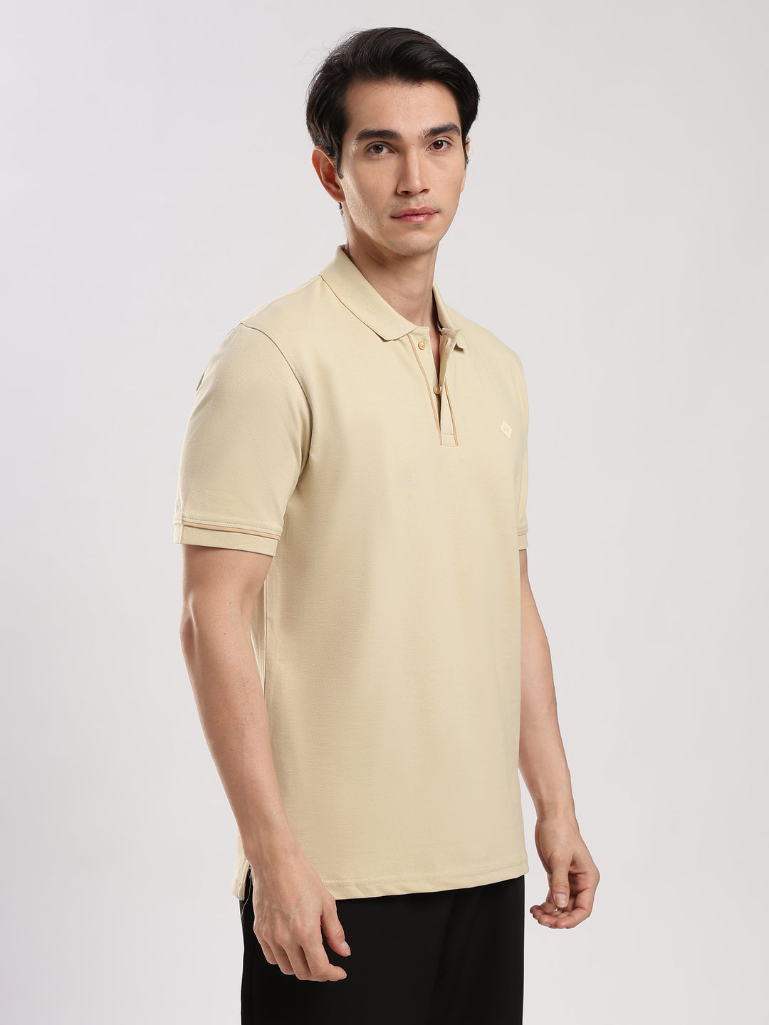 Beige  Solid Polo T-Shirt