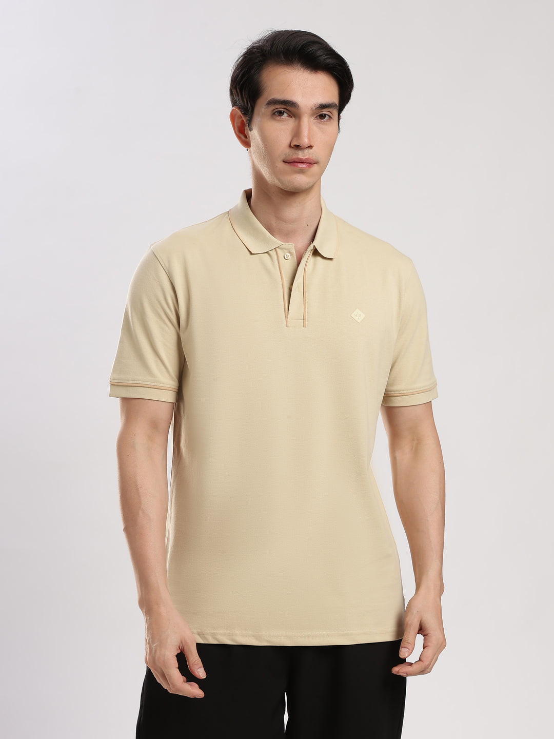Beige  Solid Polo T-Shirt