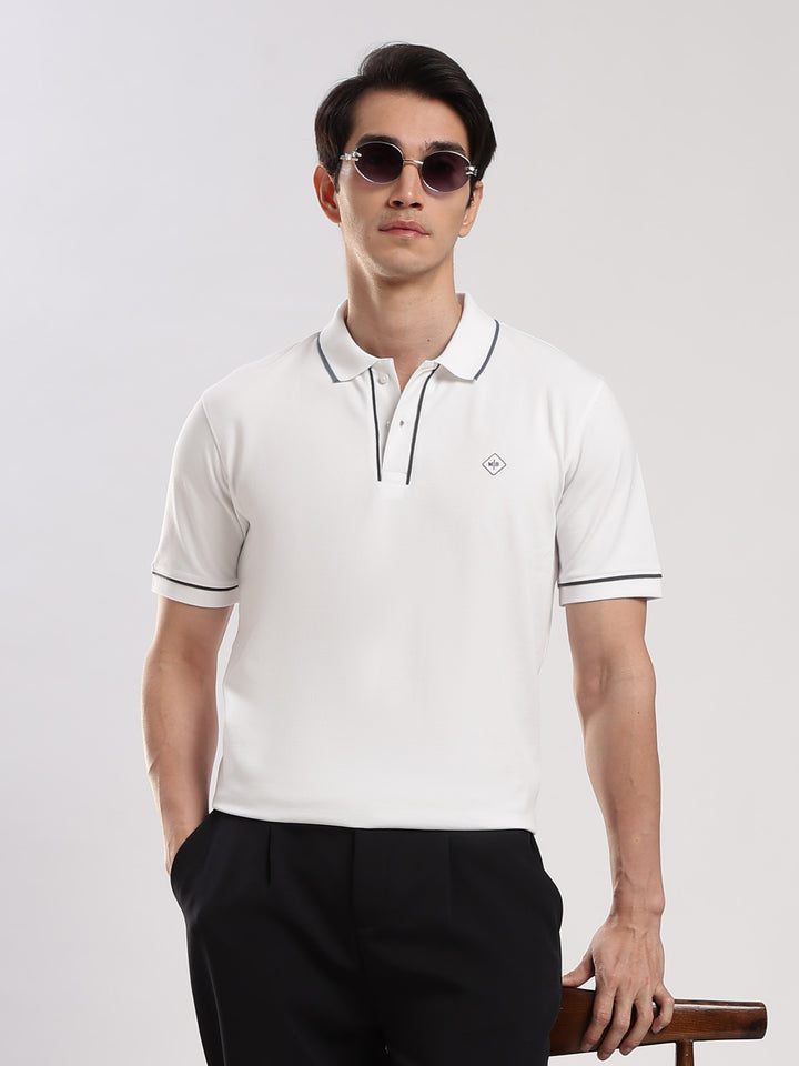 White Solid  Polo T-Shirt