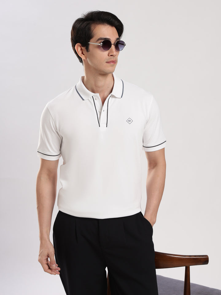 White Solid  Polo T-Shirt