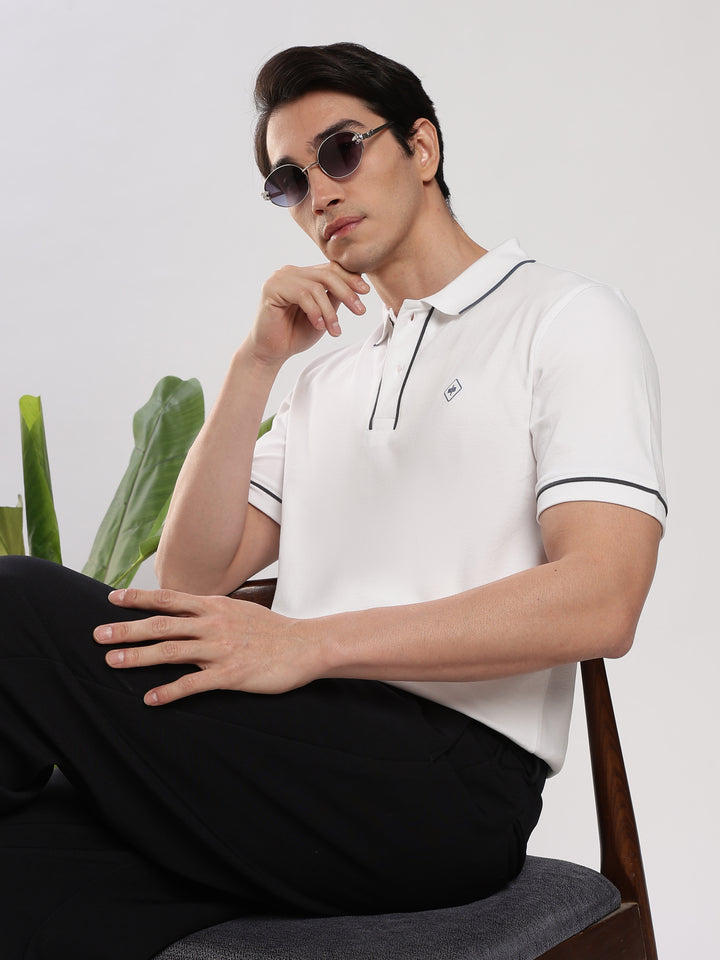 White Solid  Polo T-Shirt