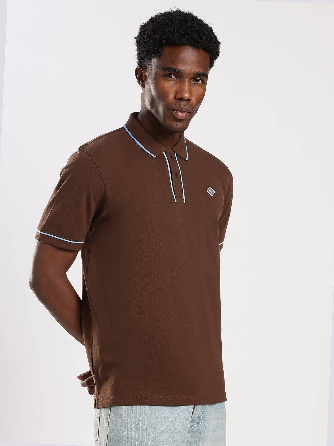 Dark Brown  Solid Half Sleeve Polo T-Shirt