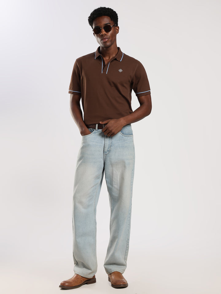 Dark Brown  Solid Half Sleeve Polo T-Shirt