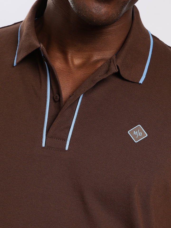 Dark Brown  Solid Half Sleeve Polo T-Shirt