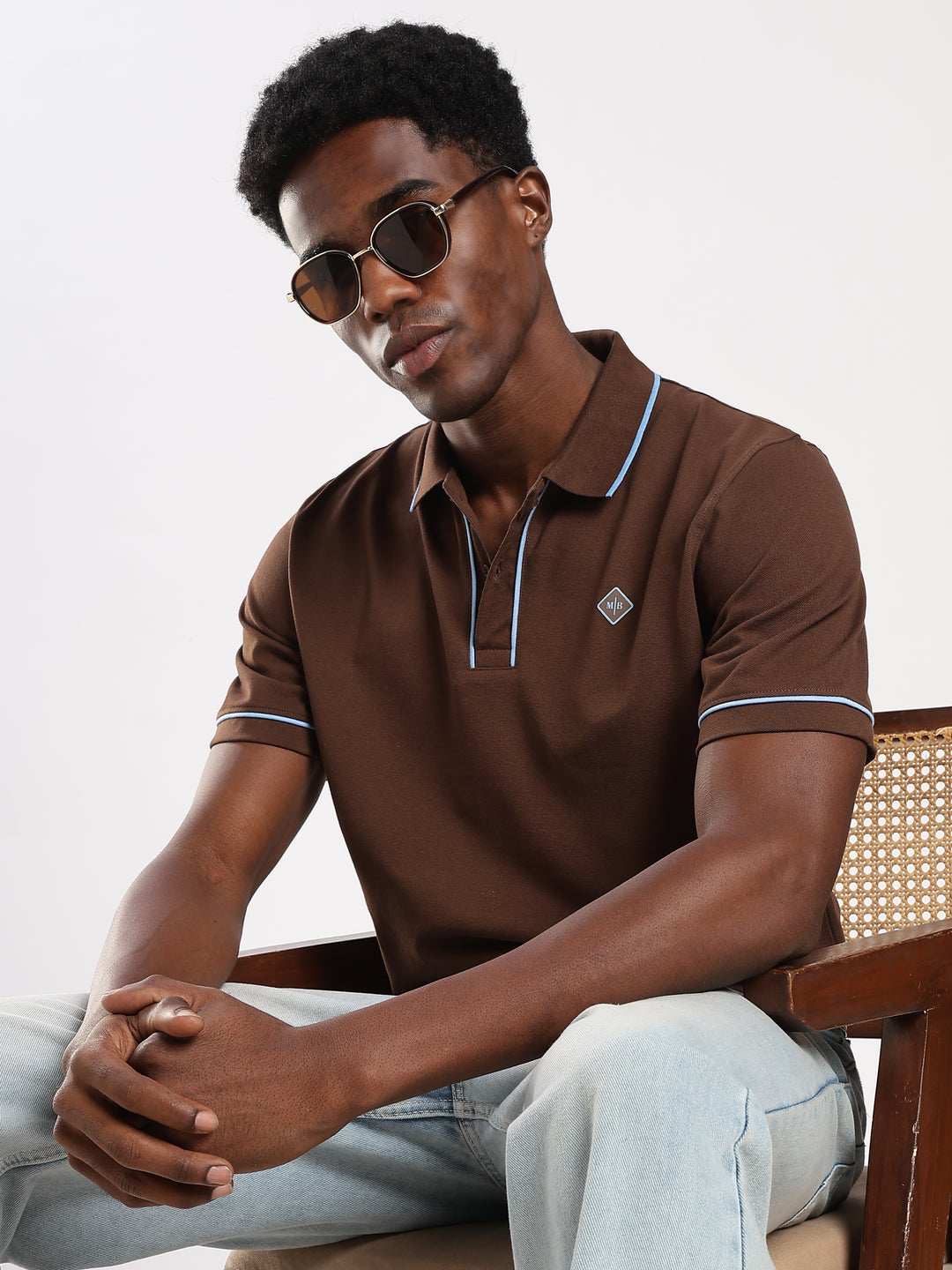 Dark Brown  Solid Half Sleeve Polo T-Shirt