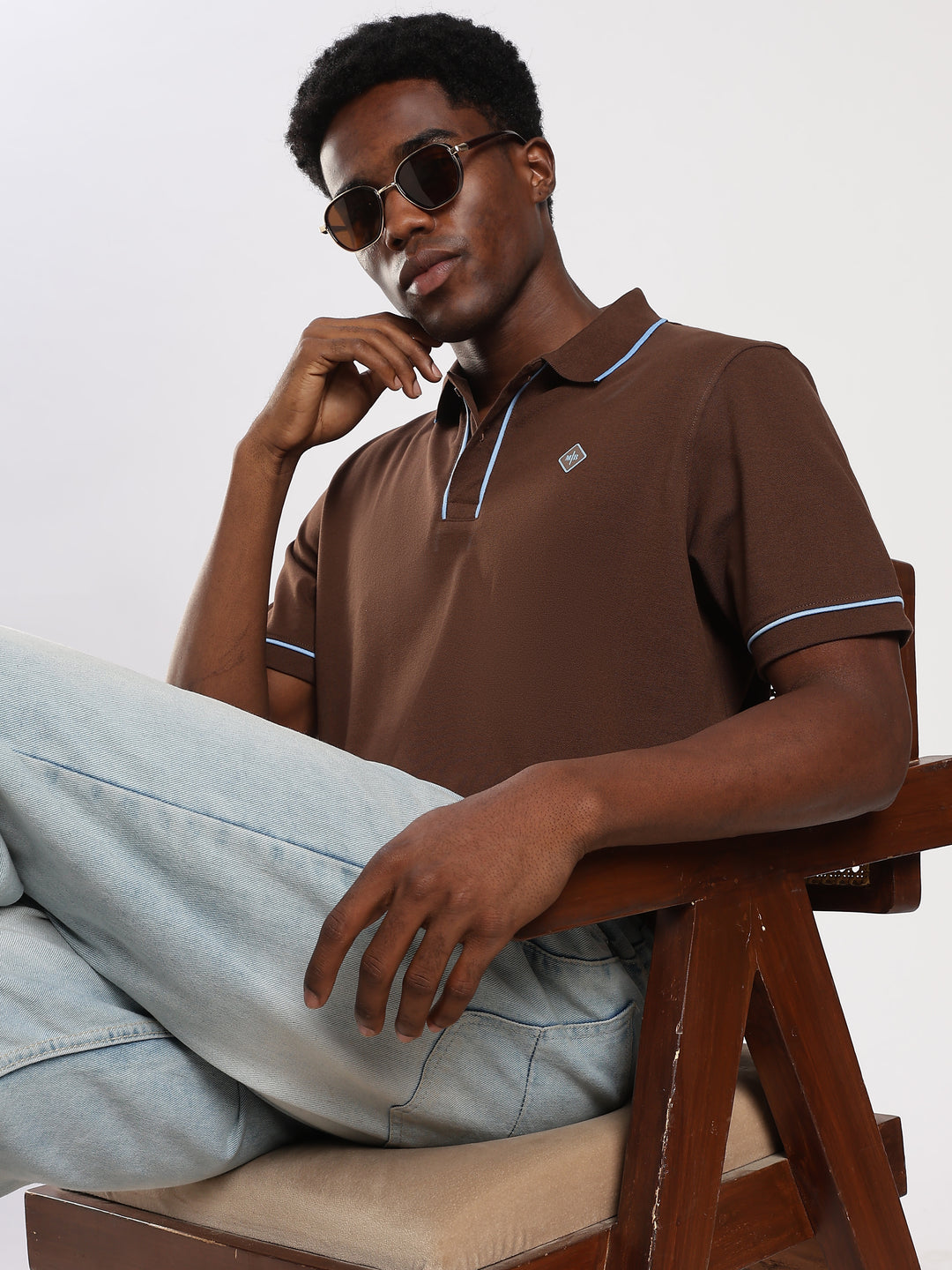 Dark Brown  Solid Half Sleeve Polo T-Shirt