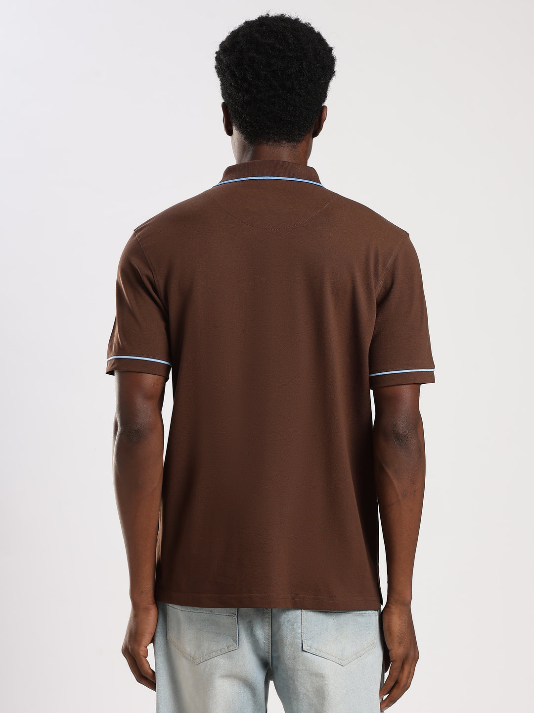 Dark Brown  Solid Half Sleeve Polo T-Shirt