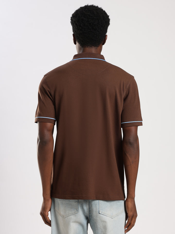 Dark Brown  Solid Half Sleeve Polo T-Shirt