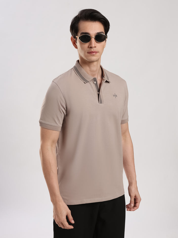 Pastel Brown  Solid Half Sleeve Polo T-Shirt