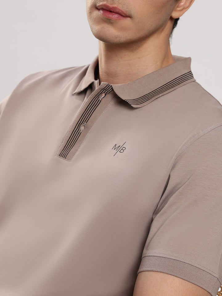 Pastel Brown  Solid Half Sleeve Polo T-Shirt