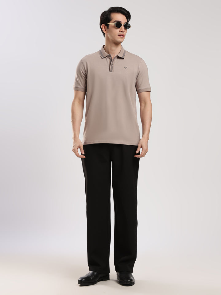 Pastel Brown  Solid Half Sleeve Polo T-Shirt