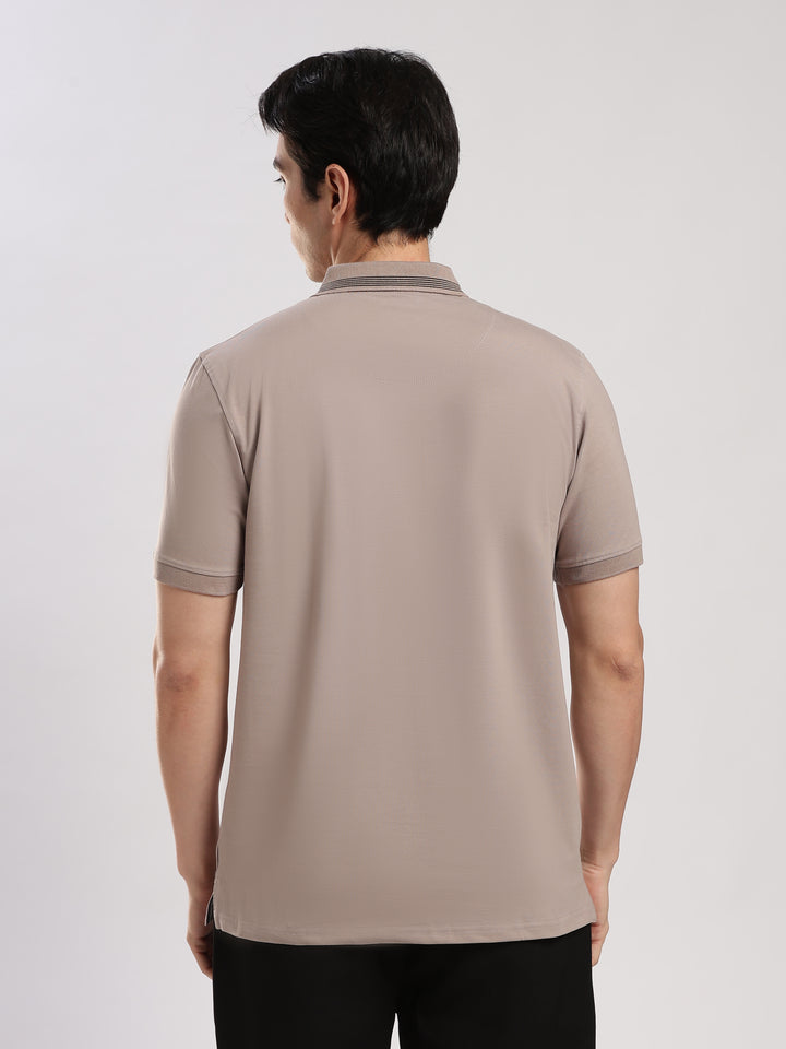 Pastel Brown  Solid Half Sleeve Polo T-Shirt