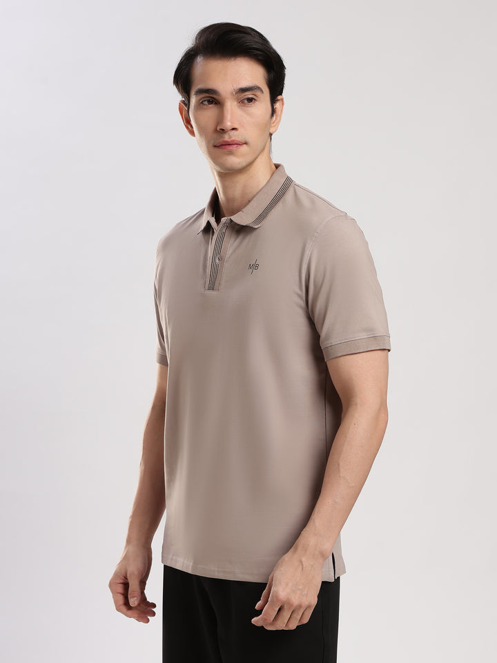 Pastel Brown  Solid Half Sleeve Polo T-Shirt