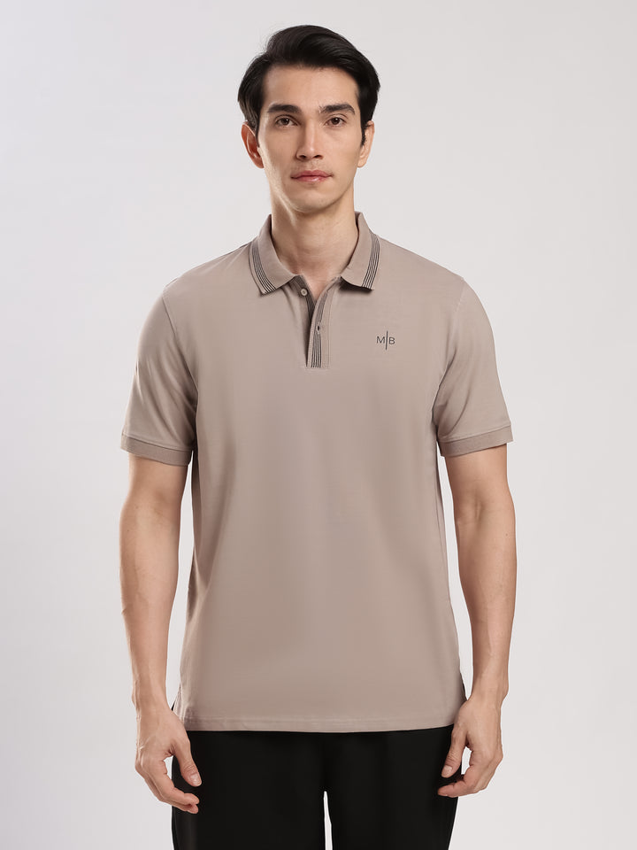 Pastel Brown  Solid Half Sleeve Polo T-Shirt