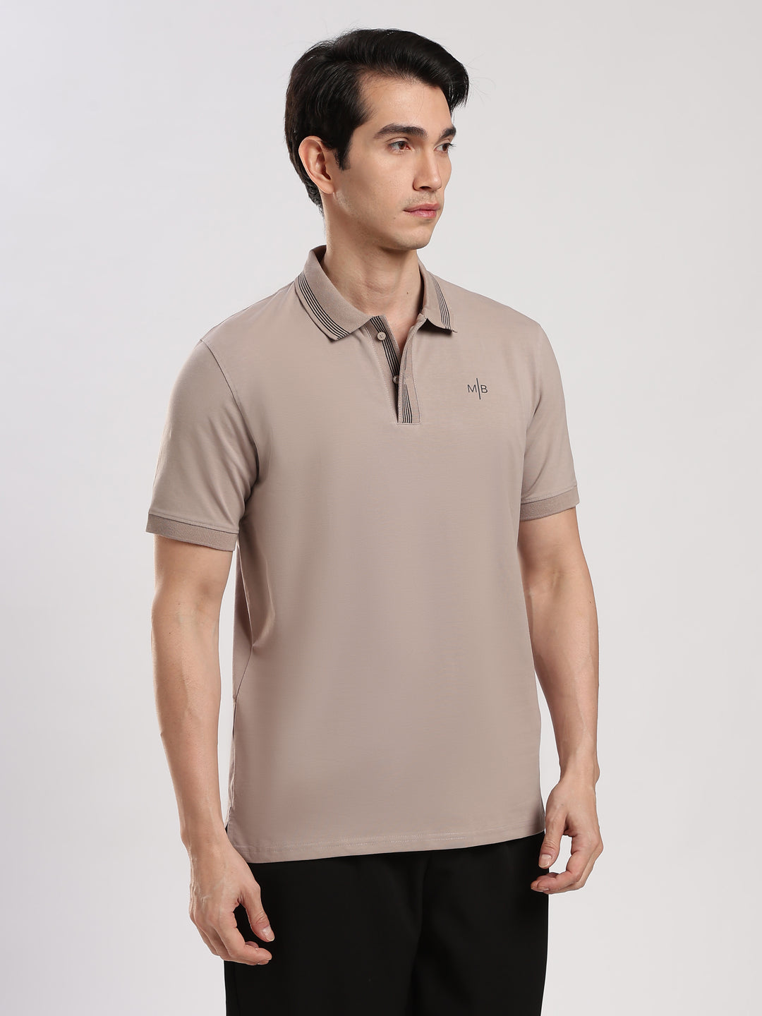 Pastel Brown  Solid Half Sleeve Polo T-Shirt