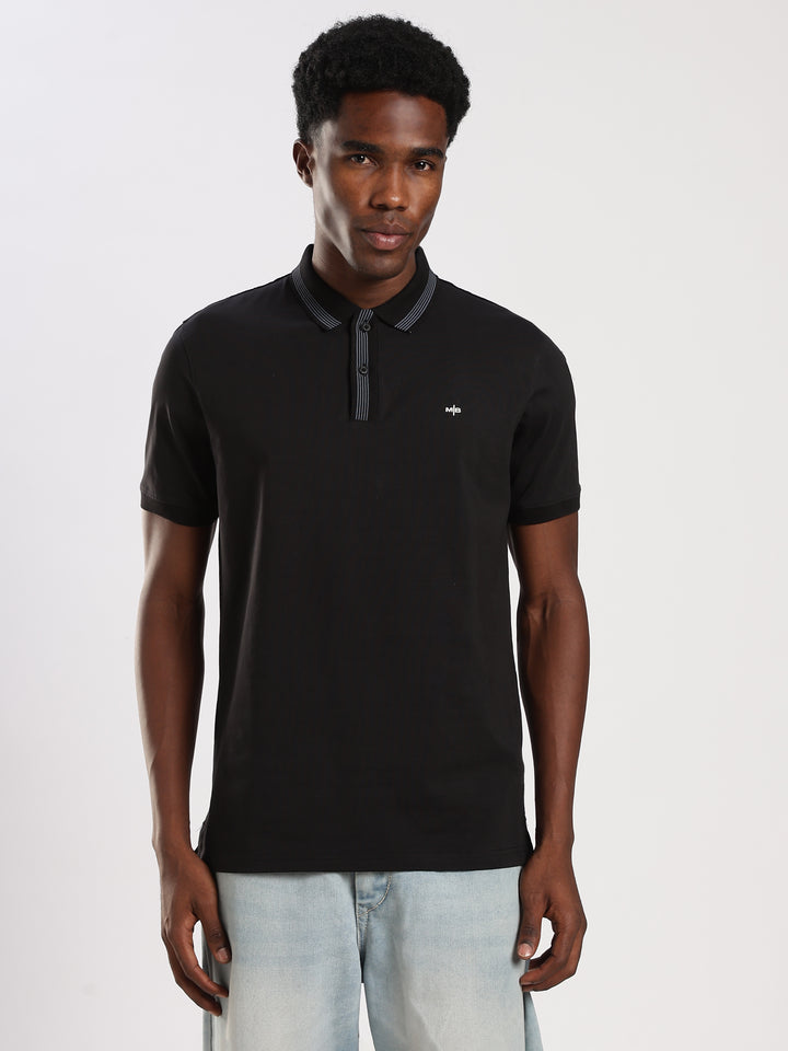 Black Solid  Half Sleeve Polo T-Shirt