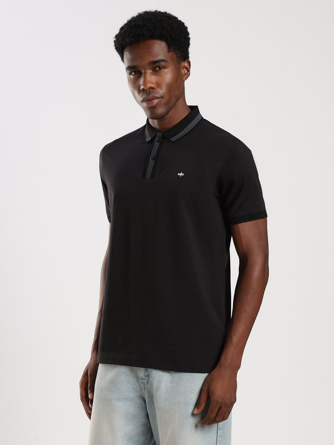 Black Solid  Half Sleeve Polo T-Shirt