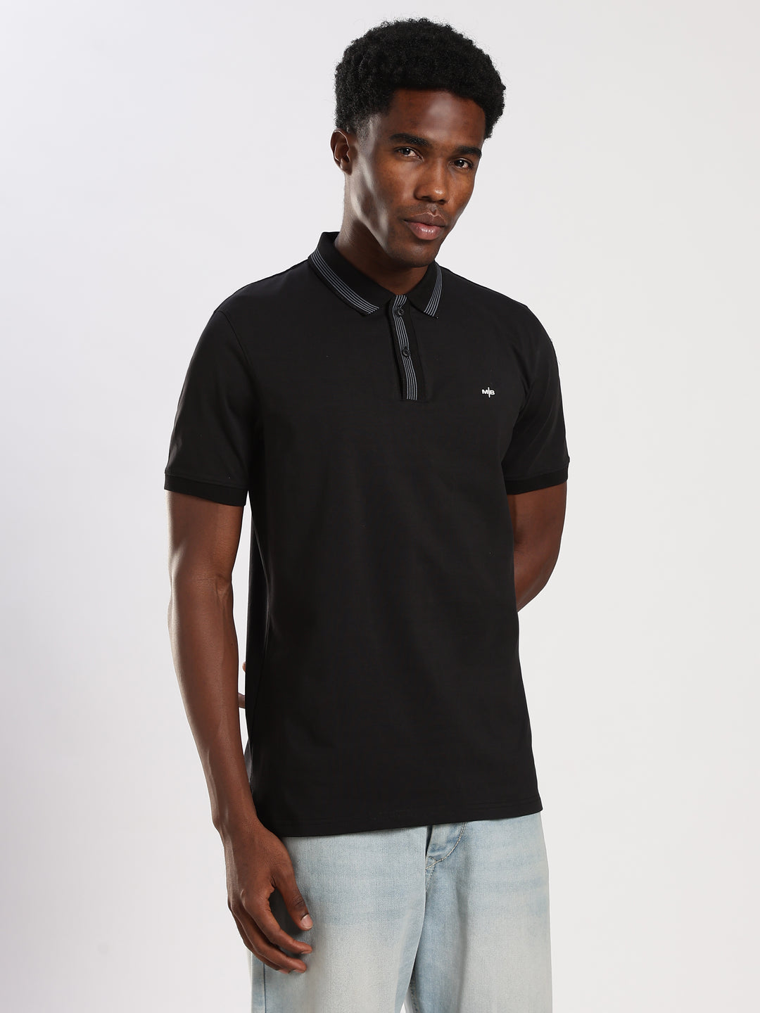 Black Solid  Half Sleeve Polo T-Shirt