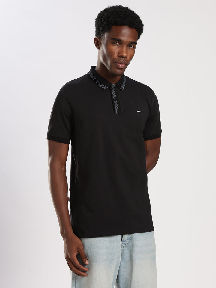 Black Solid  Half Sleeve Polo T-Shirt