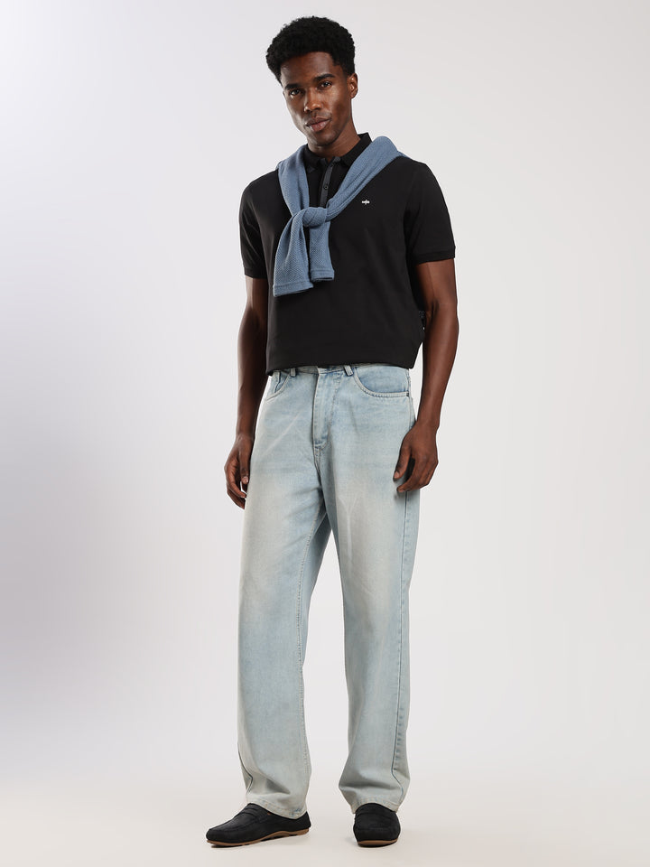Black Solid  Half Sleeve Polo T-Shirt