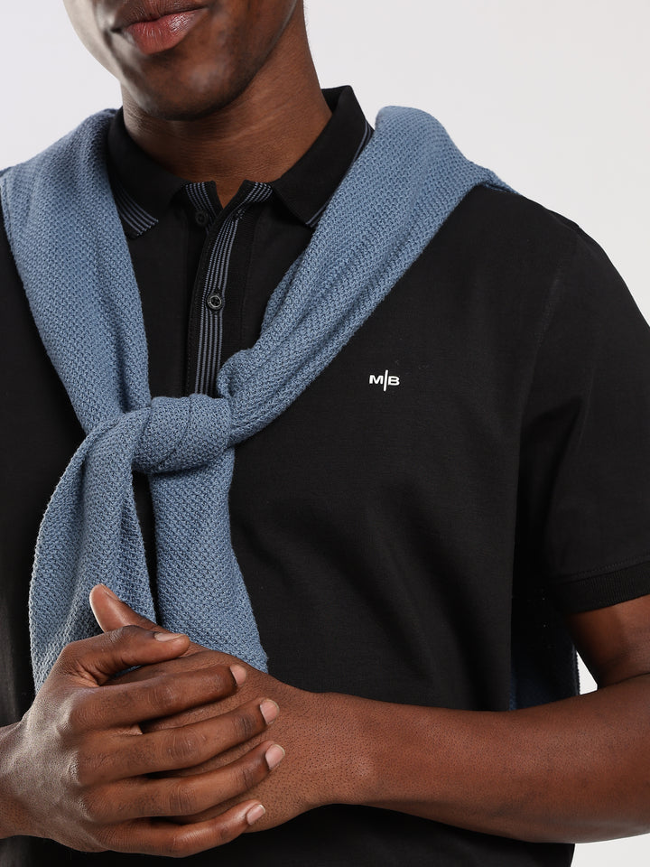 Black Solid  Half Sleeve Polo T-Shirt