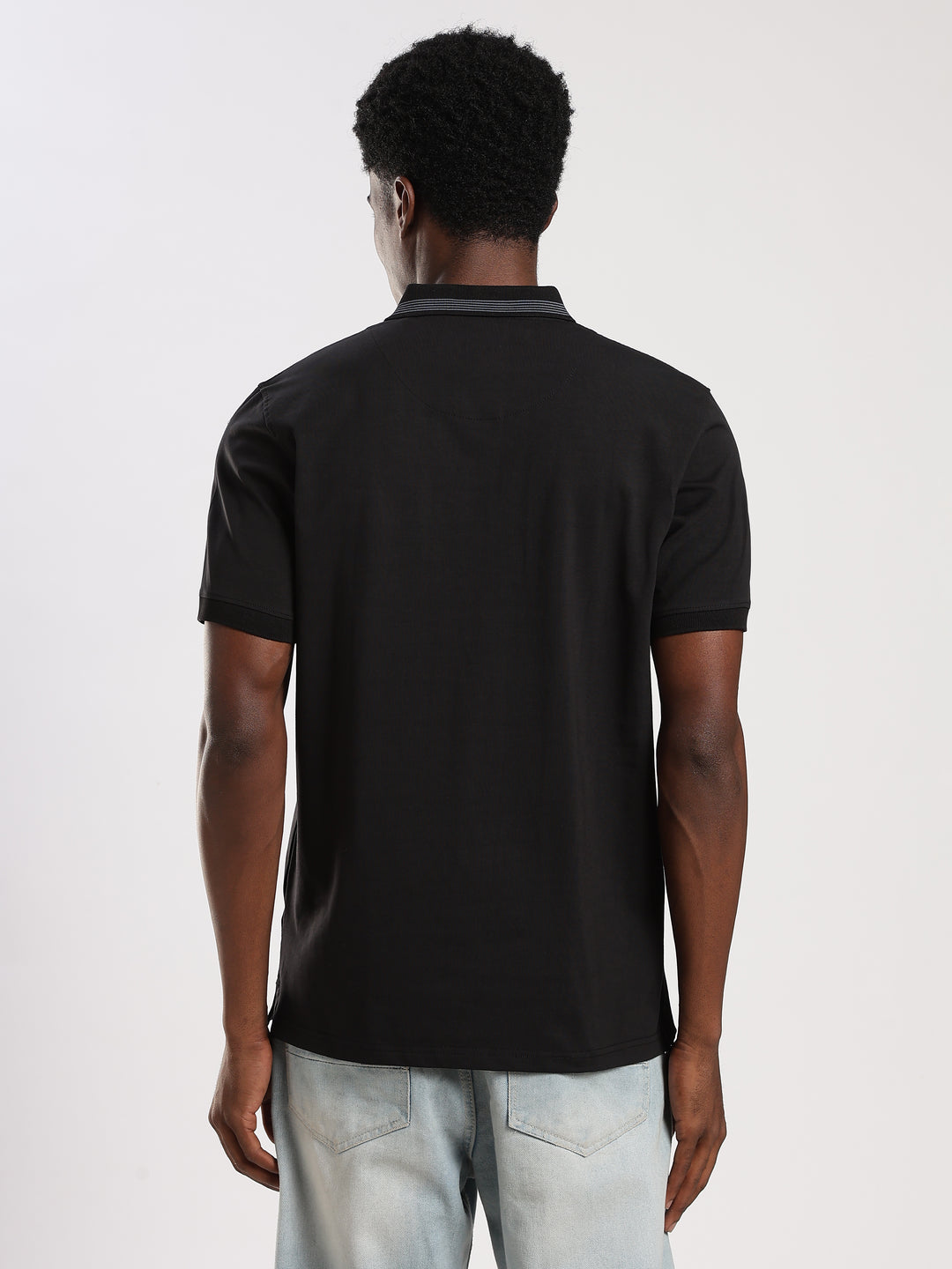 Black Solid  Half Sleeve Polo T-Shirt